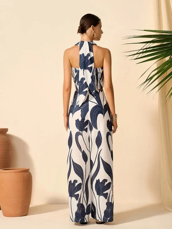 Commense Floral Print Halter Top With Pants Set Size Medium NWT - Picture 6 of 6